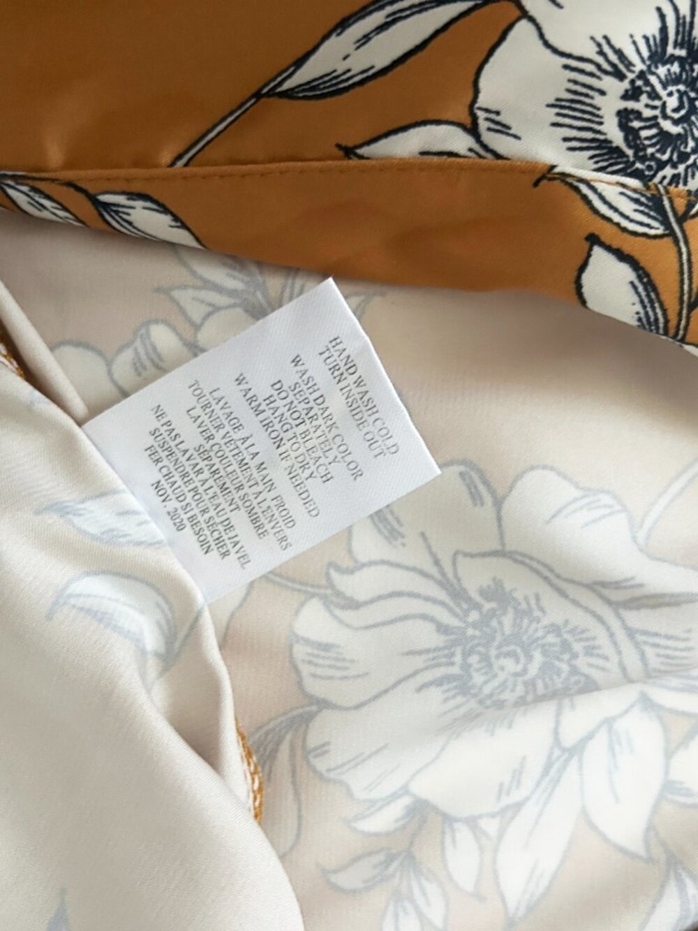 Z Supply Floral Satin Kimono Robe XS/S Mustard Gold Boho Tie Waist Loungewear - Picture 10 of 10